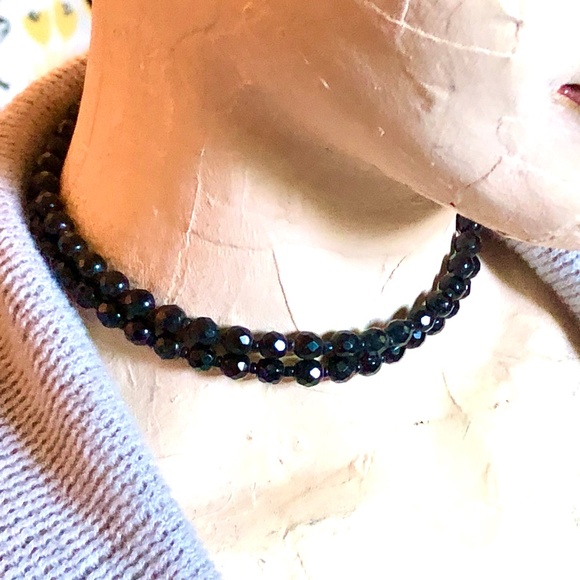 Antique Victorian/Edw Dbl Strand French Jet Black Glass Mourning Choker Necklace - Picture 1 of 11